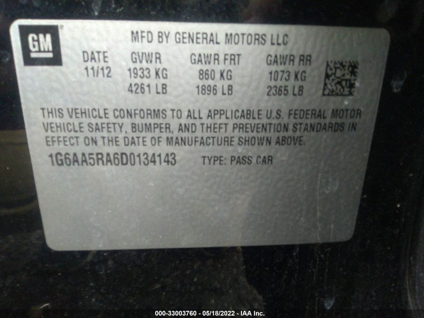 2013 CADILLAC ATS 1G6AA5RA6D0134143