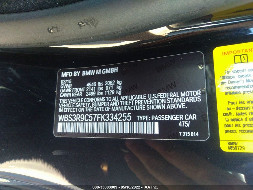 2015 BMW M4 WBS3R9C57FK334255