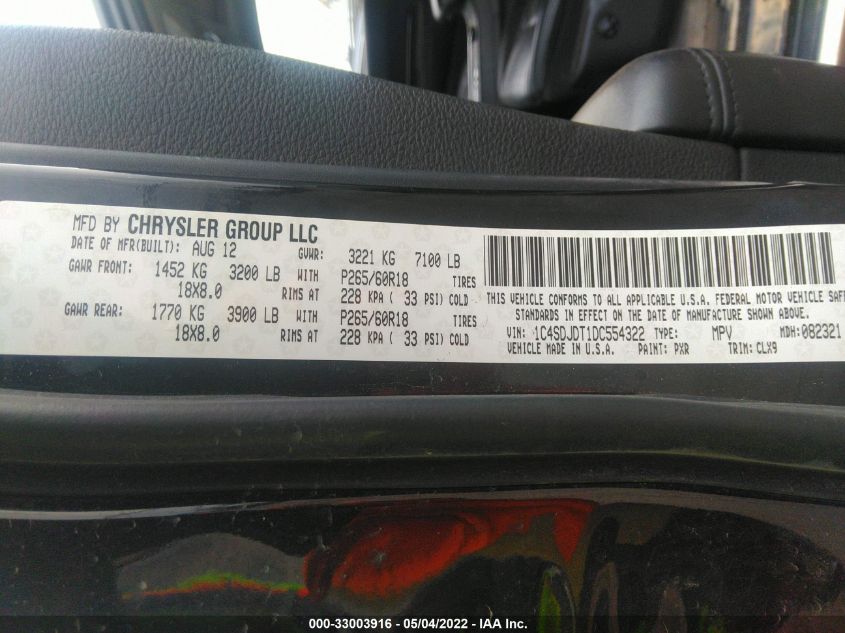 2013 DODGE DURANGO CREW 1C4SDJDT1DC554322