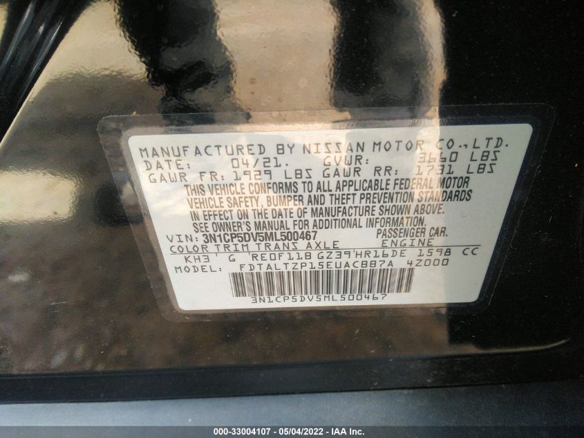 2021 NISSAN KICKS SR 3N1CP5DV5ML500467