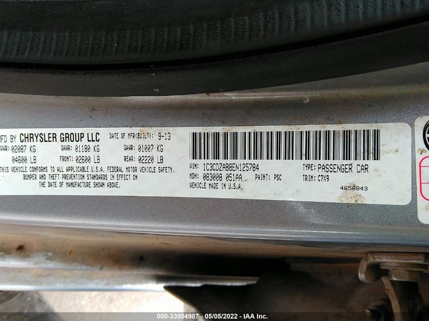 2014 DODGE AVENGER SE 1C3CDZAB8EN125784