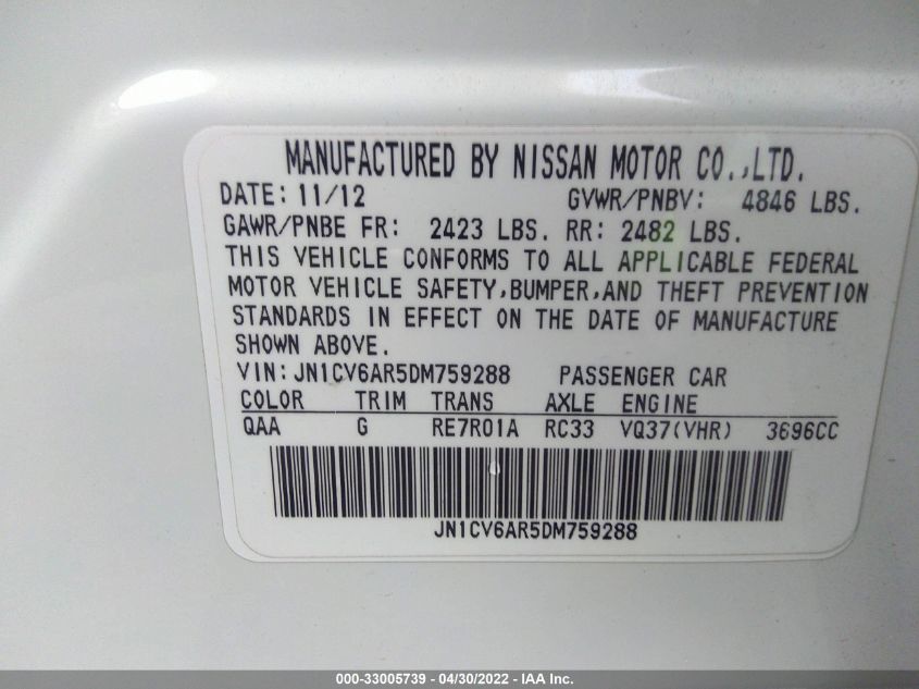 2013 INFINITI G37 SEDAN X JN1CV6AR5DM759288
