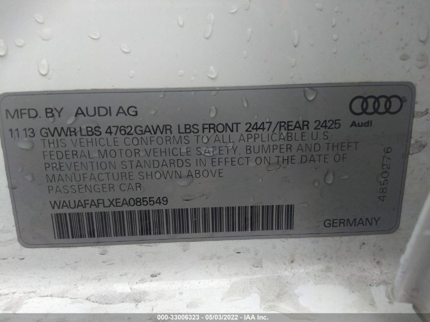 2014 AUDI A4 PREMIUM WAUAFAFLXEA085549