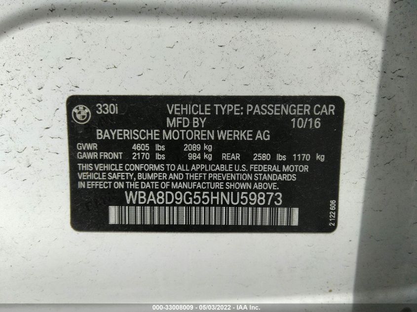 2017 BMW 3 SERIES 330I XDRIVE WBA8D9G55HNU59873