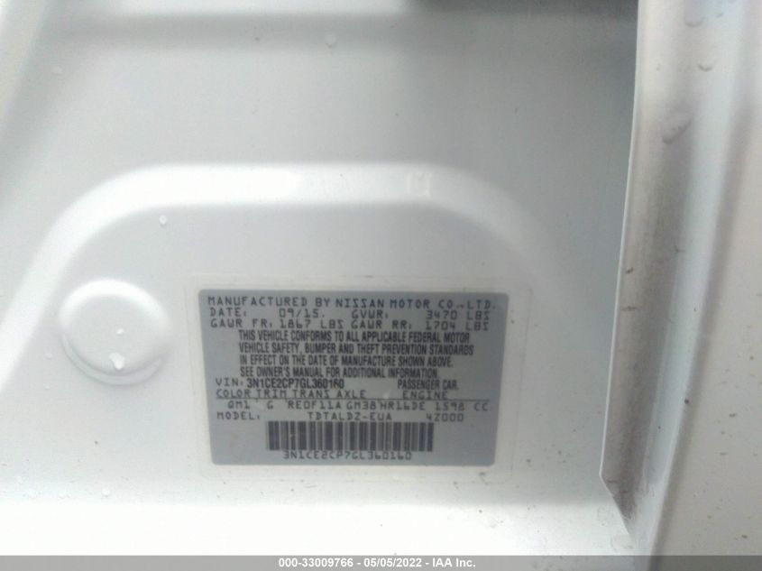 2016 NISSAN VERSA NOTE SV 3N1CE2CP7GL360160