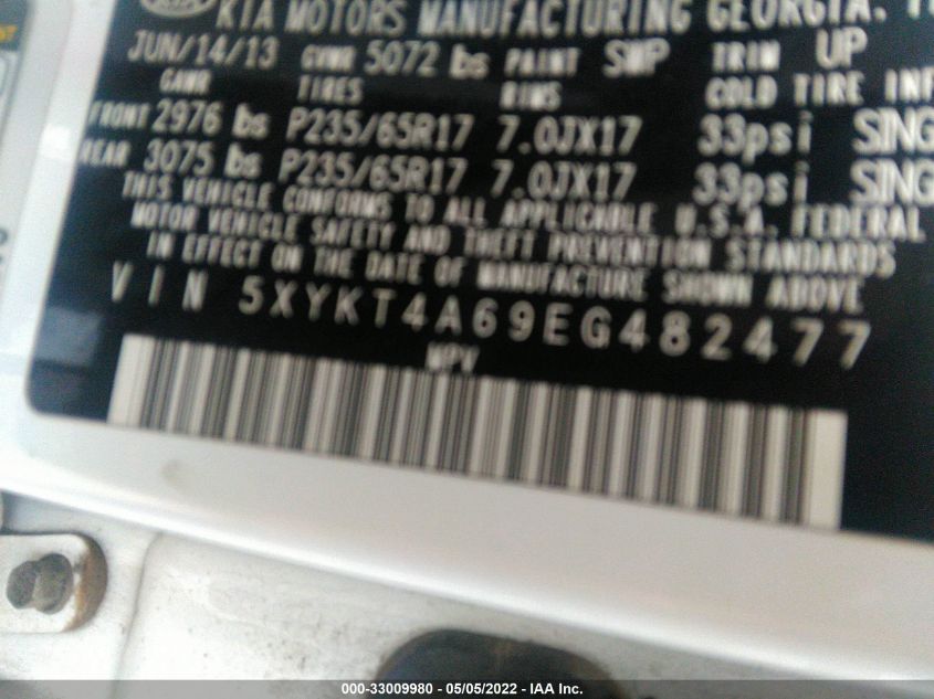 2014 KIA SORENTO LX 5XYKT4A69EG482477