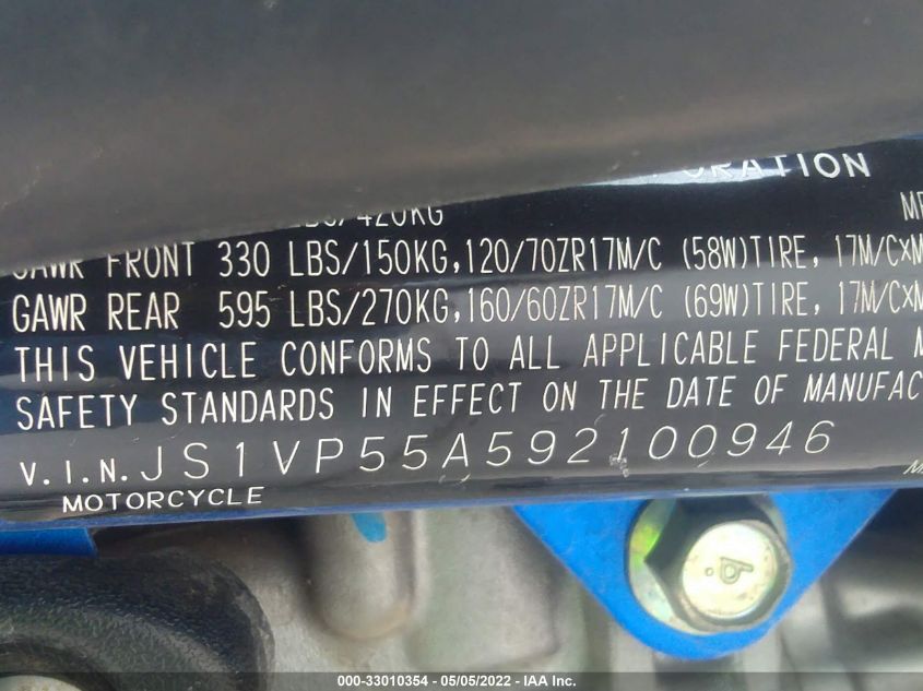 2009 SUZUKI SFV650 JS1VP55A592100946