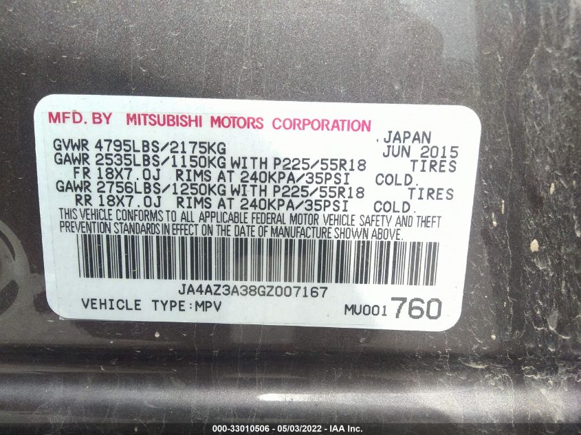 2016 MITSUBISHI OUTLANDER SE/SEL/ES JA4AZ3A38GZ007167
