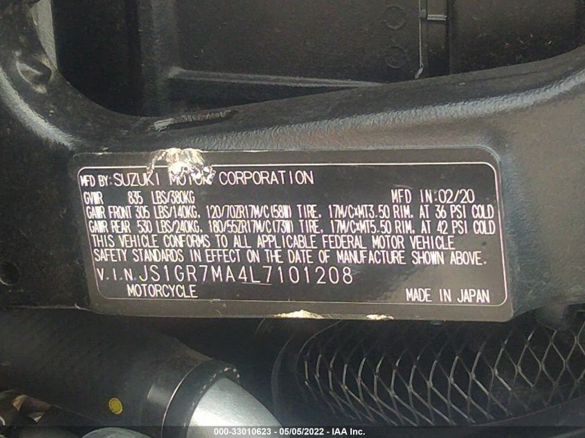 2020 SUZUKI GSX-R750 JS1GR7MA4L7101208