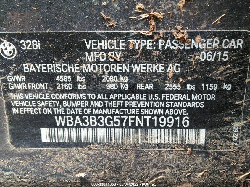 2015 BMW 328I XDRIVE - WBA3B3G57FNT19916