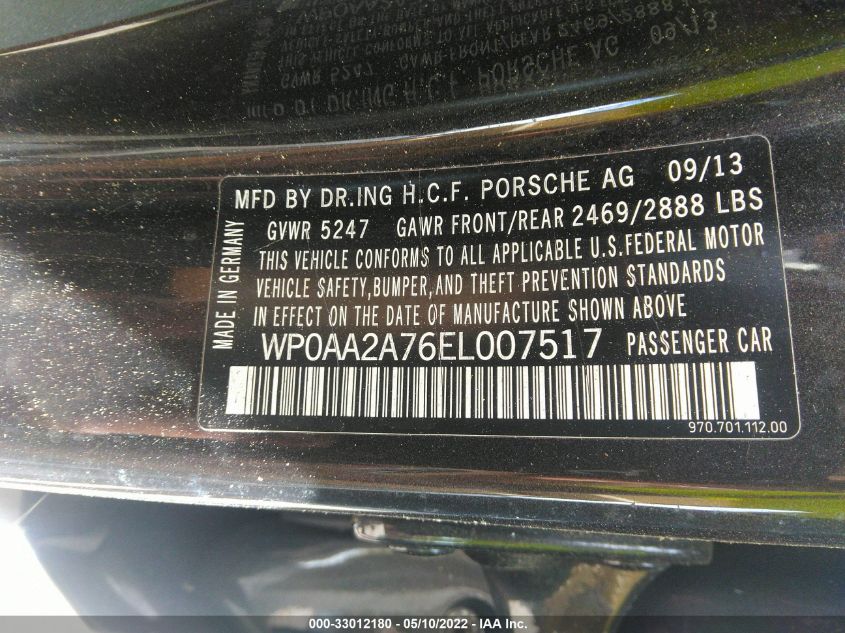 2014 PORSCHE PANAMERA WP0AA2A76EL007517