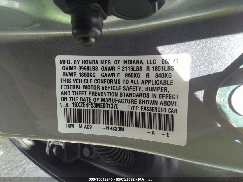 2021 HONDA INSIGHT EX 19XZE4F53ME001370