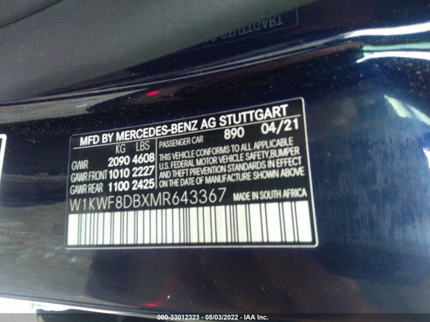 2021 MERCEDES-BENZ C-CLASS C 300 W1KWF8DBXMR643367