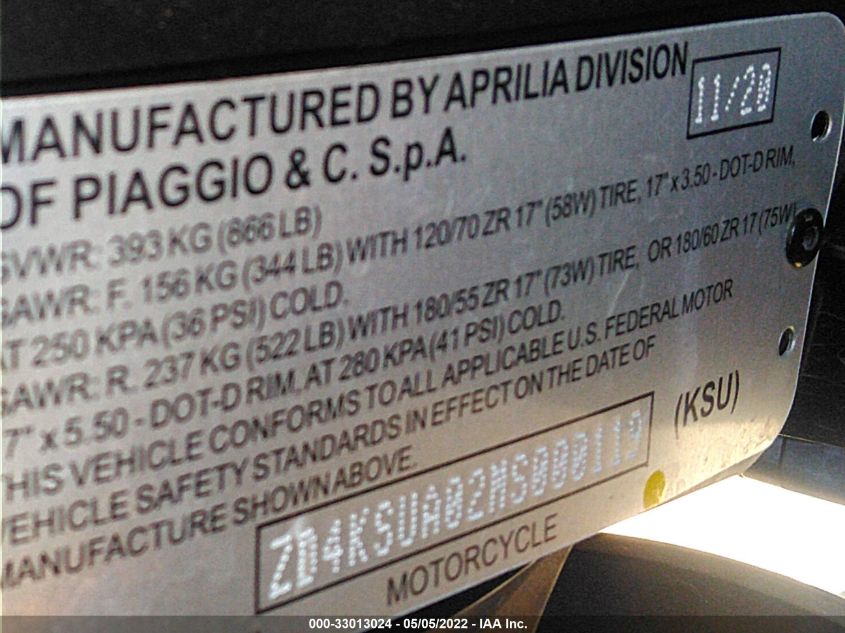 2021 APRILIA RS zd4ksua02ms000119