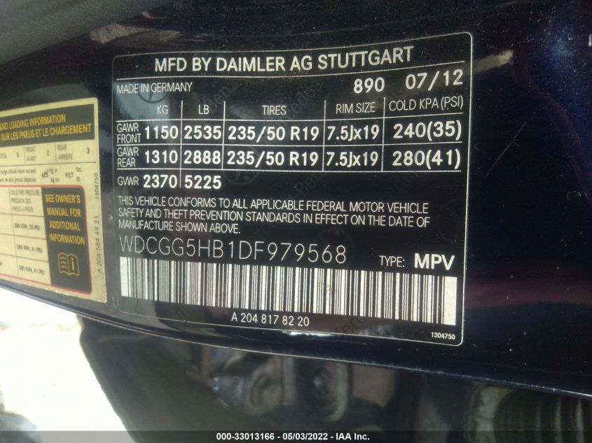 2013 MERCEDES-BENZ GLK-CLASS GLK 350 WDCGG5HB1DF979568