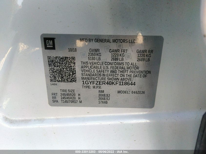 2019 CADILLAC XT4 FWD SPORT 1GYFZER40KF118644
