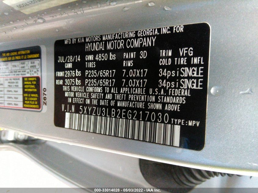 2014 HYUNDAI SANTA FE SPORT 5XYZU3LB2EG217030