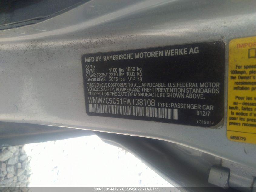2015 MINI COOPER COUNTRYMAN S WMWZC5C51FWT38108