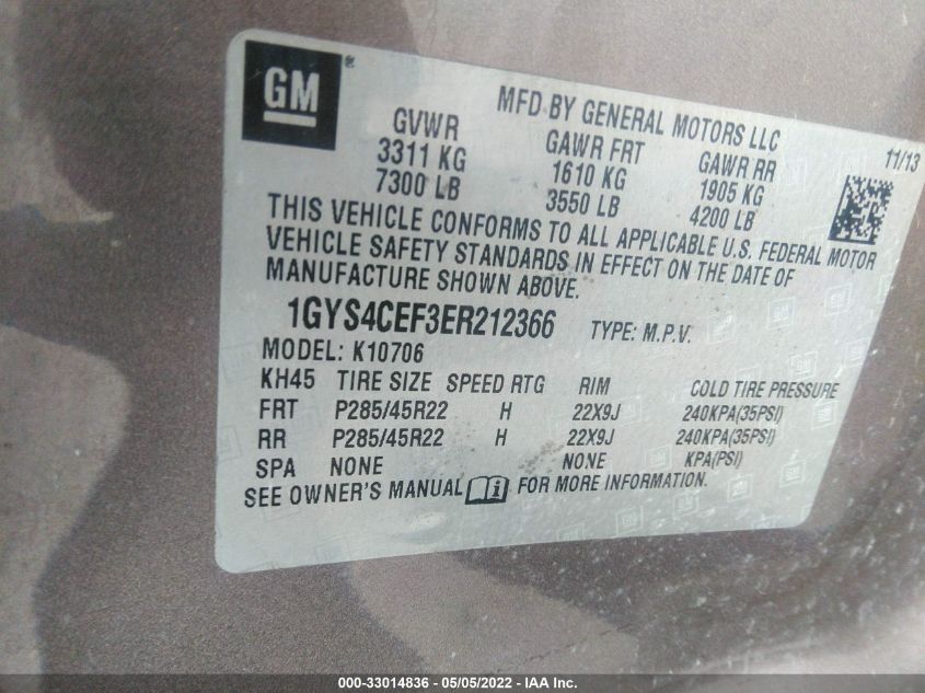 2014 CADILLAC ESCALADE PREMIUM 1GYS4CEF3ER212366