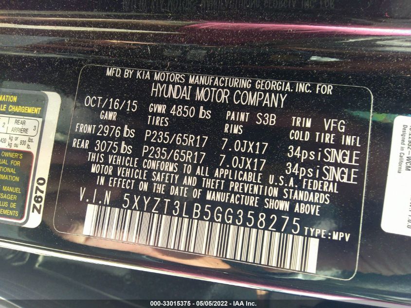2016 HYUNDAI SANTA FE SPORT 5XYZT3LB5GG358275