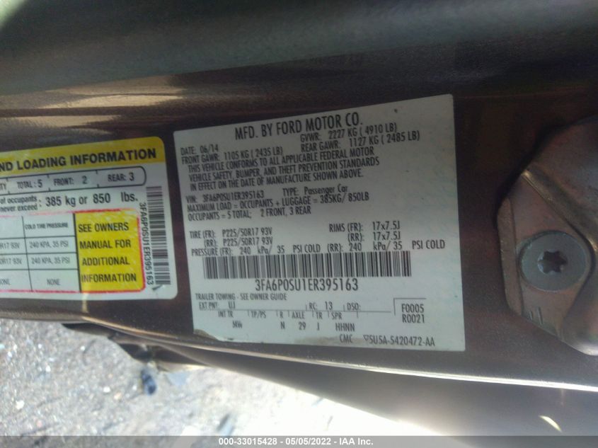 2014 FORD FUSION ENERGI TITANIUM 3FA6P0SU1ER395163