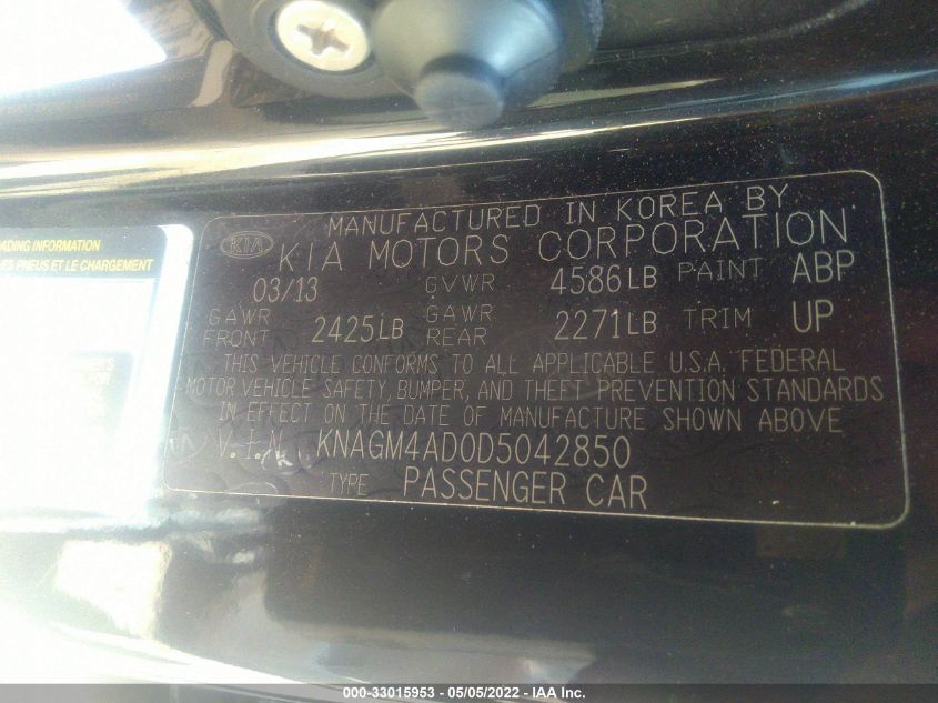 2013 KIA OPTIMA HYBRID EX KNAGM4AD0D5042850