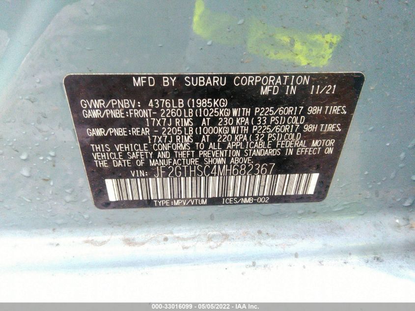2021 SUBARU CROSSTREK SPORT JF2GTHSC4MH682367