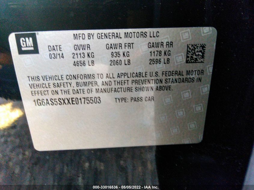 2014 CADILLAC CTS SEDAN PERFORMANCE RWD 1G6AS5SXXE0175503