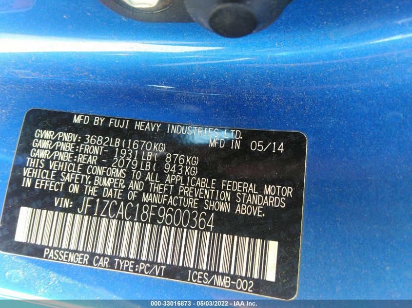 2015 SUBARU BRZ SERIES.BLUE JF1ZCAC18F9600364