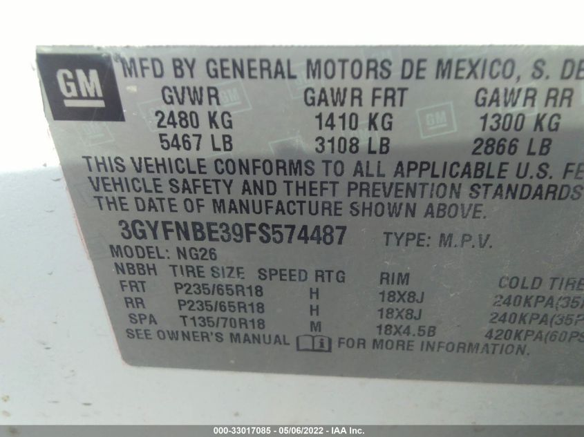 2015 CADILLAC SRX LUXURY COLLECTION 3GYFNBE39FS574487