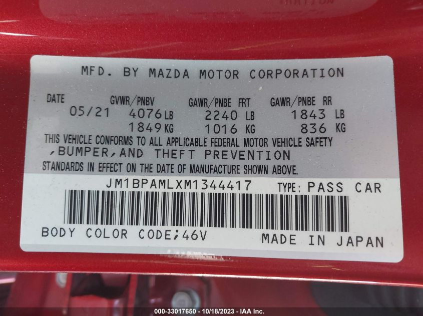 2021 MAZDA MAZDA3 HATCHBACK PREMIUM JM1BPAMLXM1344417