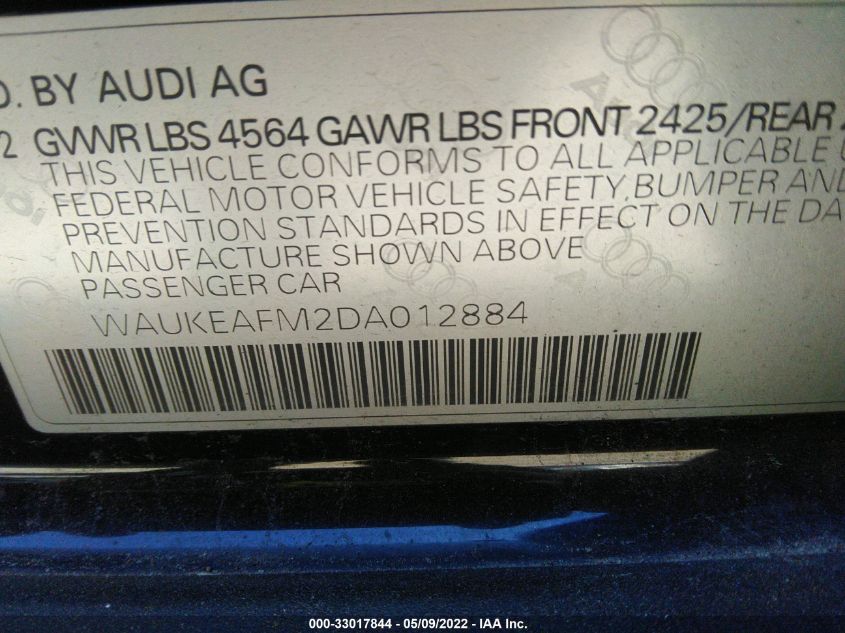 2013 AUDI A3 PREMIUM PLUS WAUKEAFM2DA012884