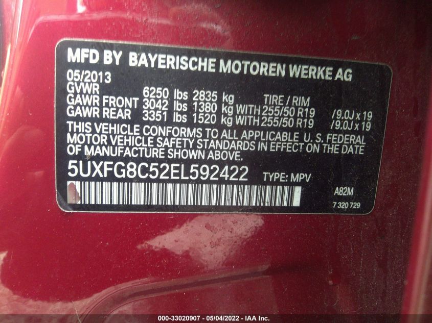 2014 BMW X6 XDRIVE50I 5UXFG8C52EL592422