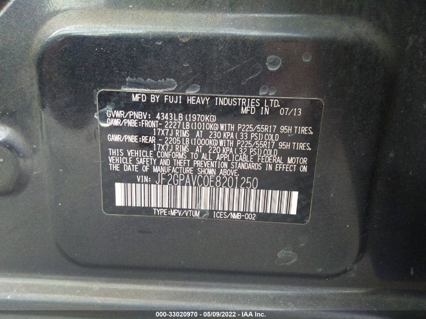2014 SUBARU XV CROSSTREK PREMIUM JF2GPAVC0E8201250