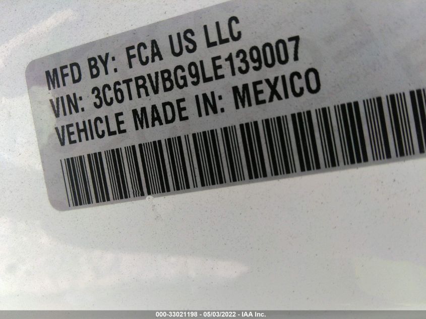 2020 RAM PROMASTER CARGO VAN 3C6TRVBG9LE139007