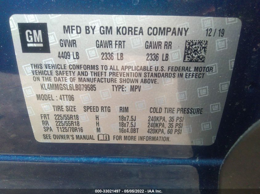 2020 BUICK ENCORE GX ESSENCE KL4MMGSL6LB079585