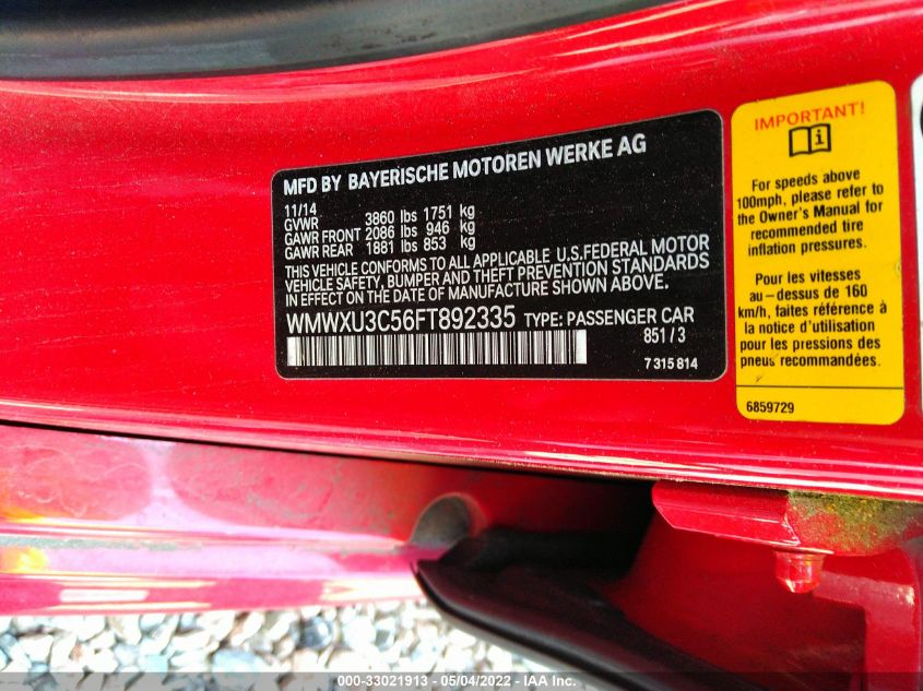 2015 MINI COOPER HARDTOP 4 DOOR S WMWXU3C56FT892335