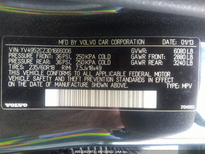 2013 VOLVO XC90 YV4952CZ3D1666006