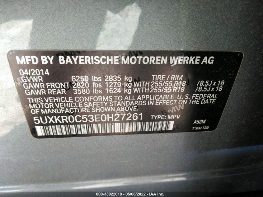 2014 BMW X5 XDRIVE35I 5UXKR0C53E0H27261