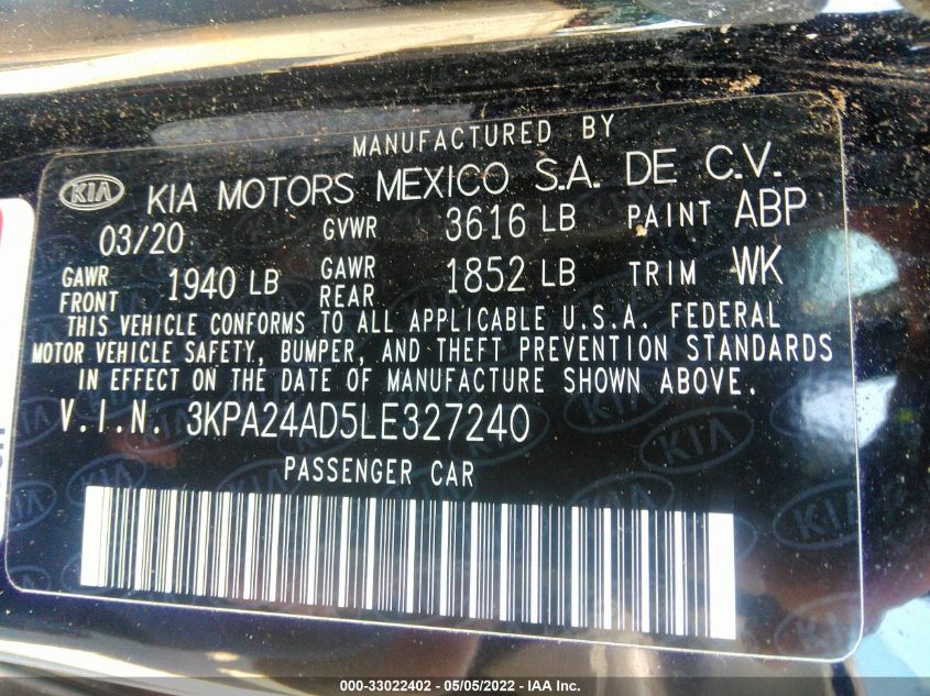 2020 KIA RIO LX 3KPA24AD5LE327240