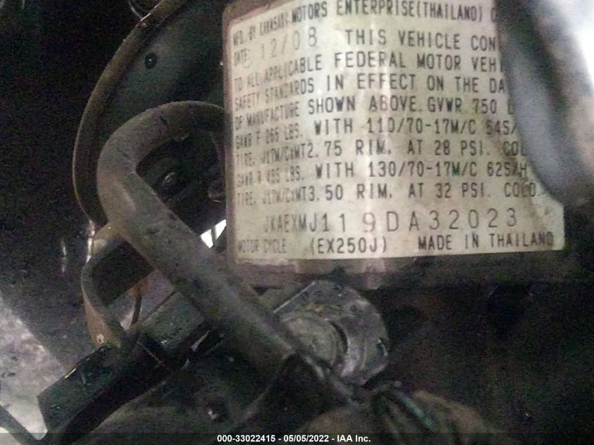 2009 KAWASAKI EX250 J JKAEXMJ119DA32023