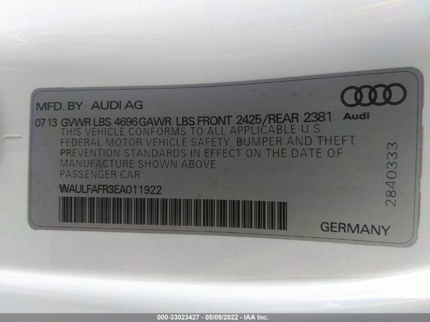 2014 AUDI A5 PREMIUM PLUS WAULFAFR3EA011922