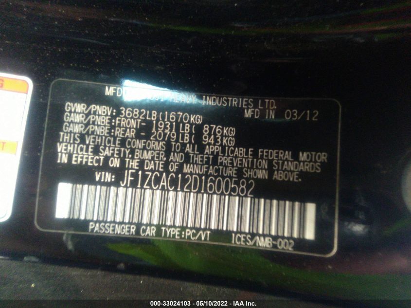 2013 SUBARU BRZ LIMITED JF1ZCAC12D1600582