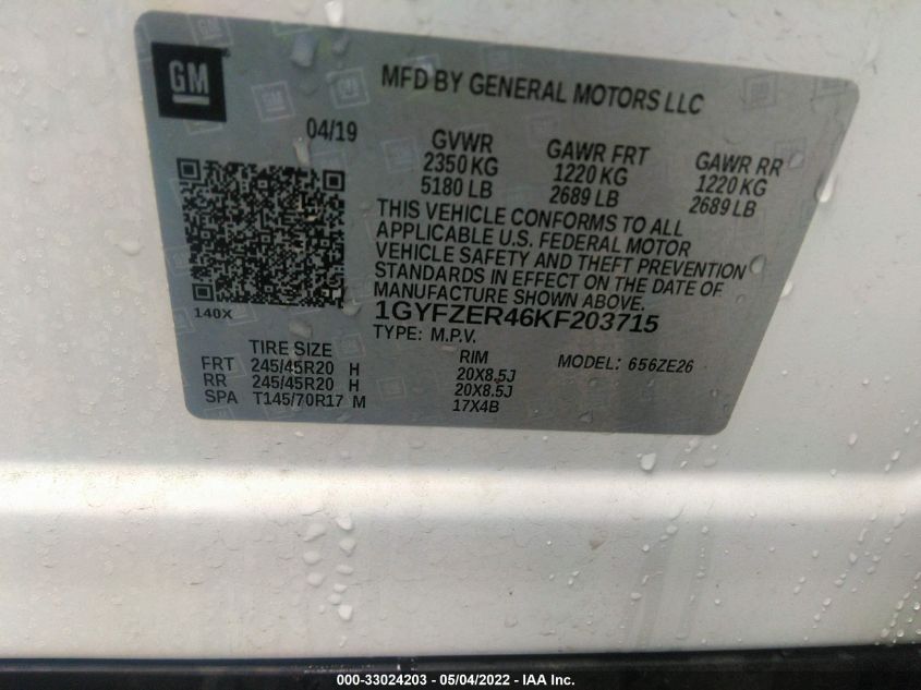 2019 CADILLAC XT4 FWD SPORT 1GYFZER46KF203715