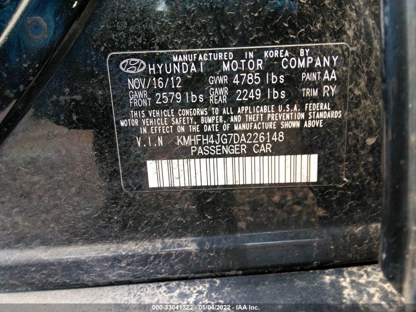 2013 HYUNDAI AZERA KMHFH4JG7DA226148