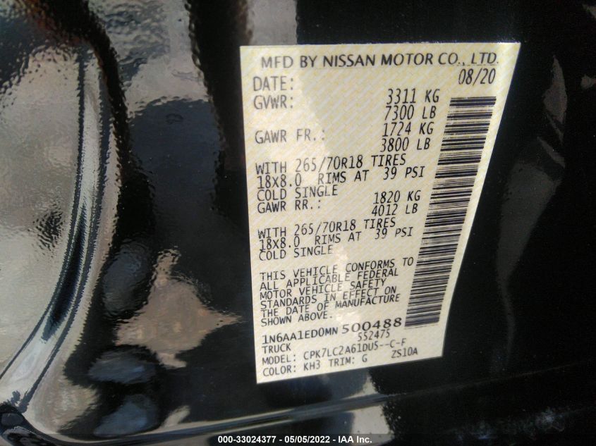 2021 NISSAN TITAN SV 1N6AA1ED0MN500488