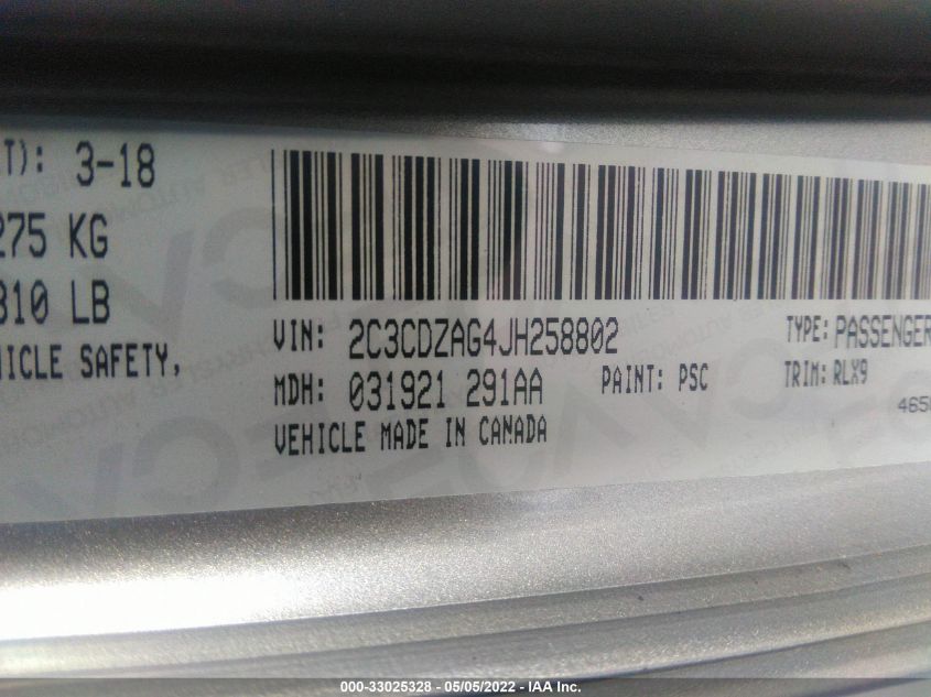2018 DODGE CHALLENGER SXT PLUS 2C3CDZAG4JH258802