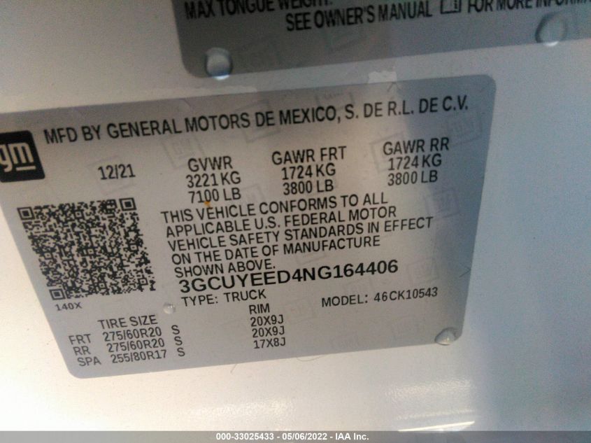 2022 CHEVROLET SILVERADO 1500 LTD RST 3GCUYEED4NG164406