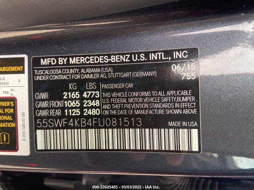 2015 MERCEDES-BENZ C-CLASS C 300 55SWF4KB4FU081513