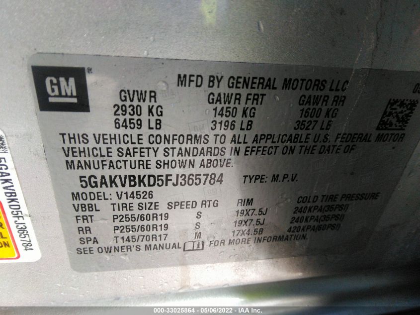 2015 BUICK ENCLAVE LEATHER 5GAKVBKD5FJ365784